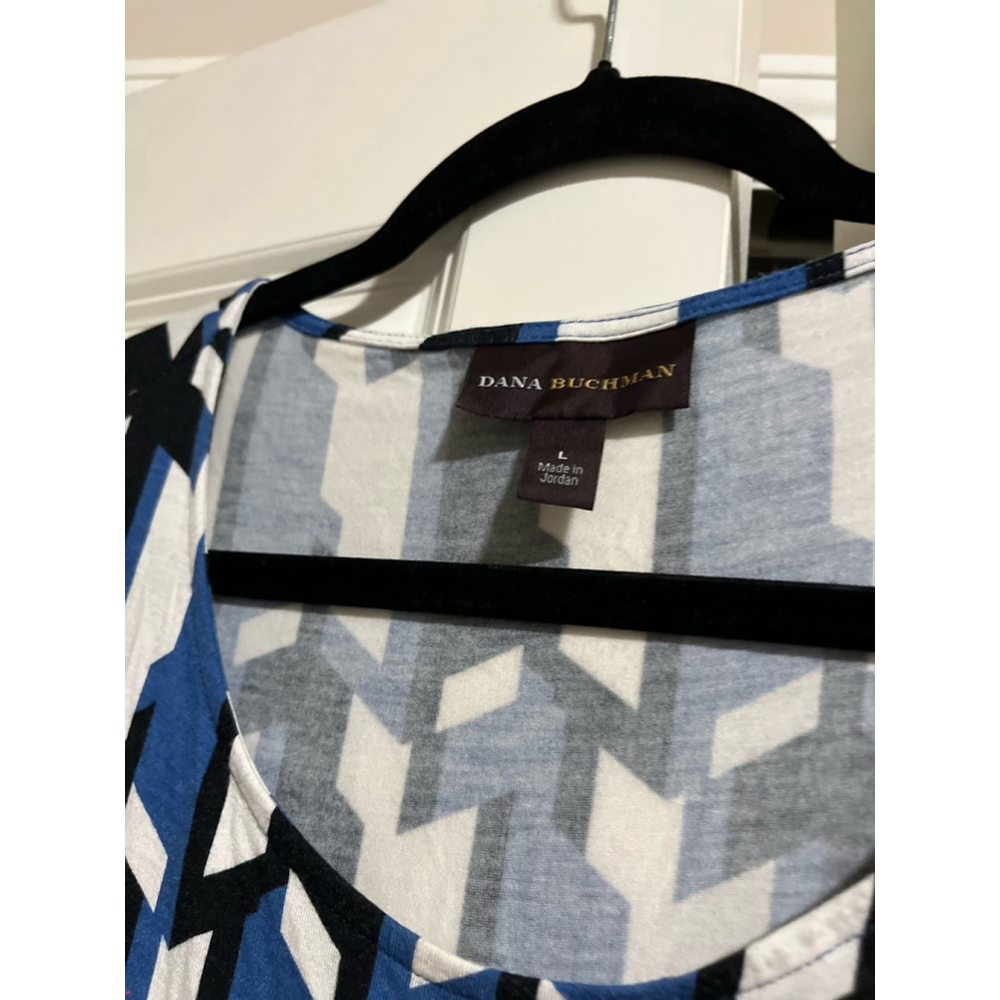 EUC Dana Buchman Top Blue Black White Long Sleeve Women’s Size LG - Picture 4 of 7